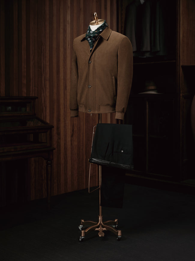 Brown Zipper Button Jacket with Black Trousers - POLLHEIM