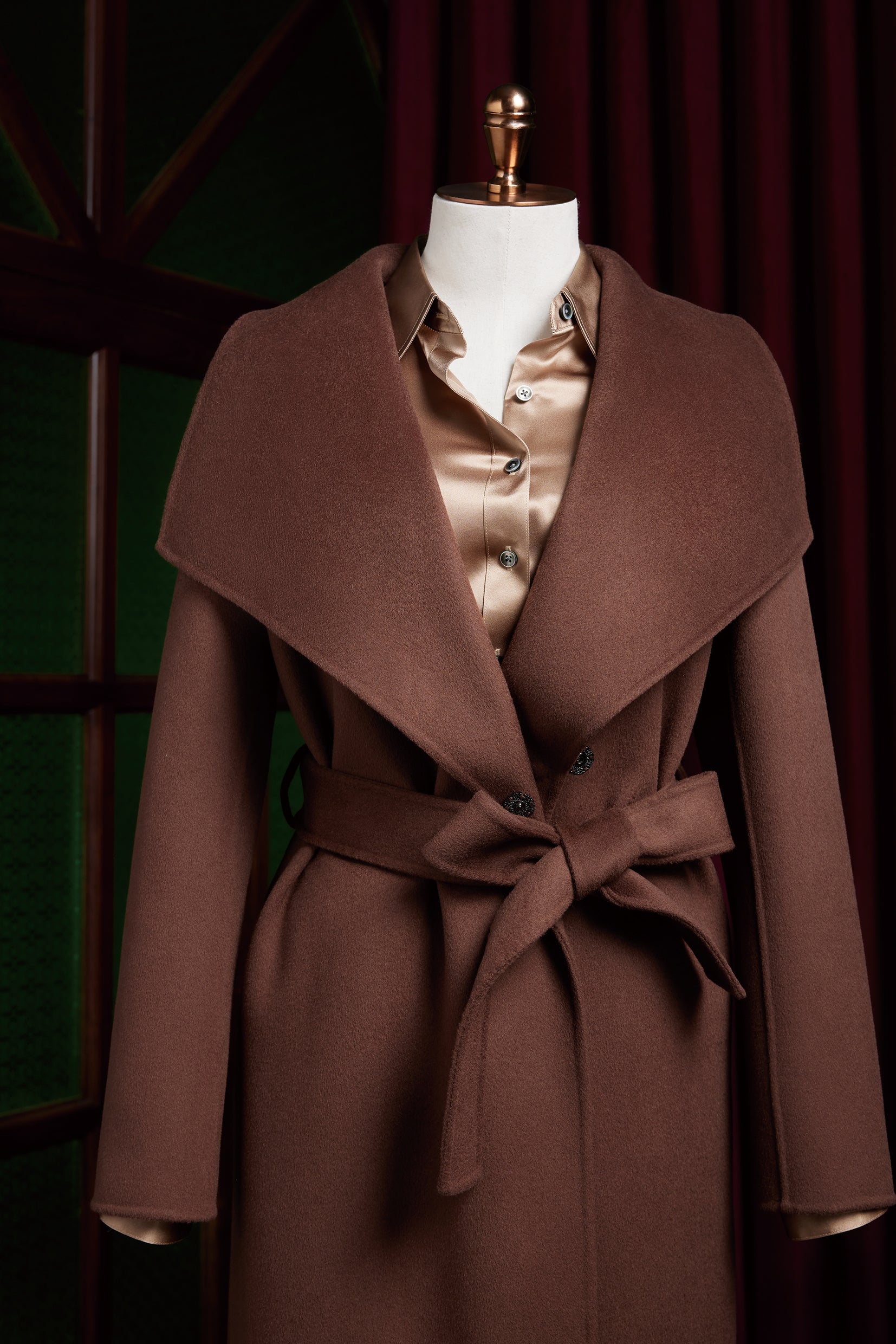 Oversized Lapel Brown Over Coat with Belt