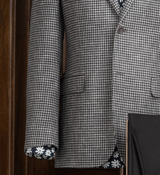 Grey Houndstooth Blazer & Black Trousers