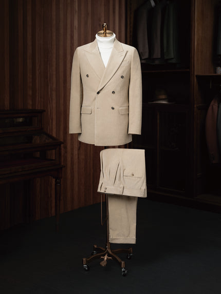 Beige Corduroy Double-Breasted Suit - POLLHEIM