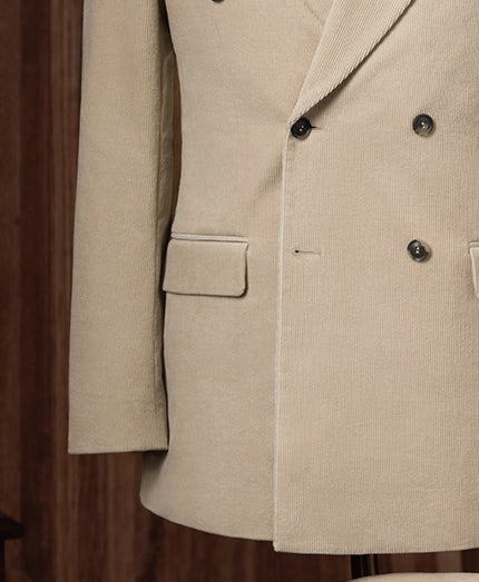 Beige Corduroy Double-Breasted Suit - POLLHEIM