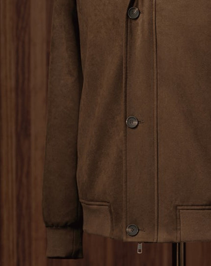 Brown Zipper Button Jacket with Black Trousers - POLLHEIM