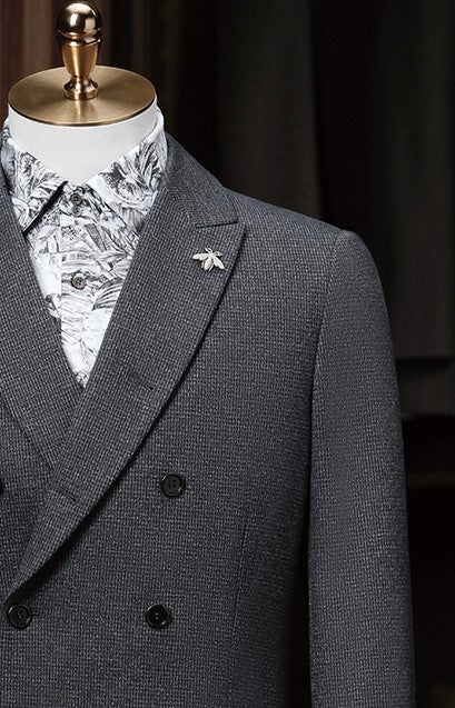 Charcoal Grey Double-Breasted Suit - POLLHEIM
