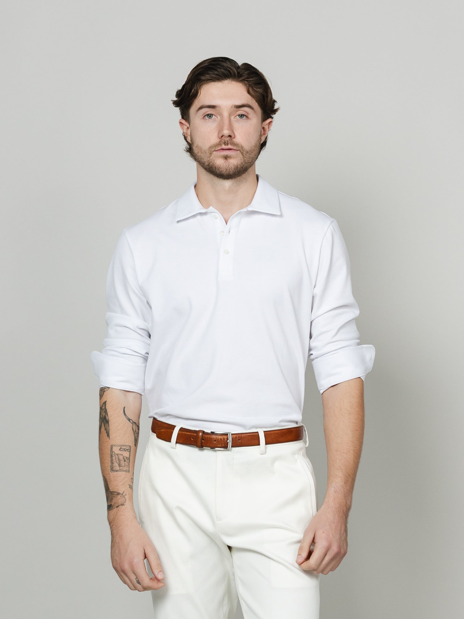 White Long Sleeve Polo